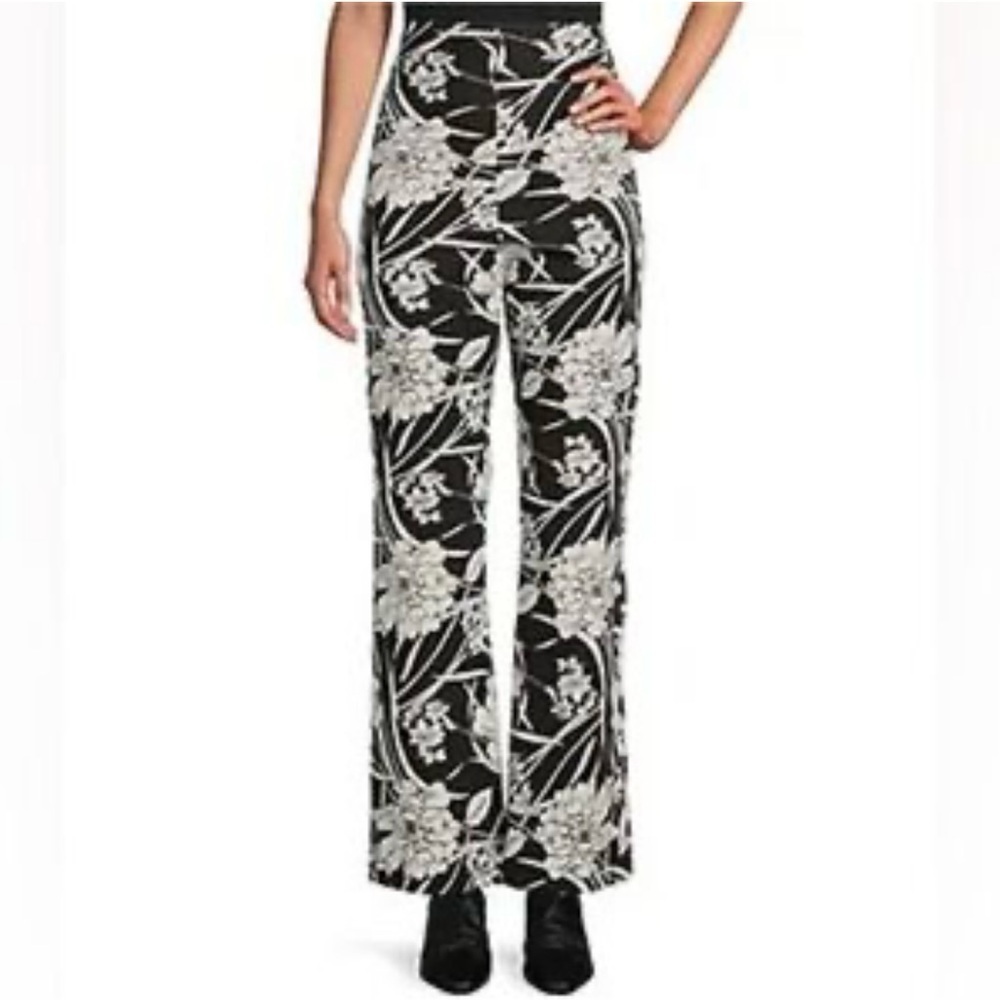 bryn Walker Black and White Floral Wide Leg Pants